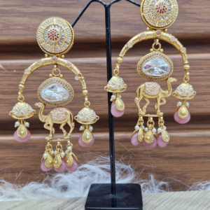 Fusion Brass With Meenakari & Polki Earring
